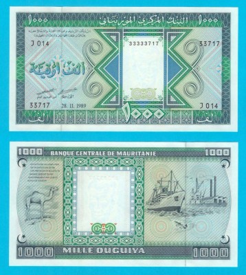 Mauritania (p#7A) 1.000 Ouguiya 1989 UNC &amp;#039;Neemisă &amp;icirc;n circulație&amp;#039; serie: J014 33717 foto