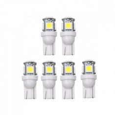 Set 6x Bec LED Auto T10 W5W 12V cu Lumina Alb Rece 6000K