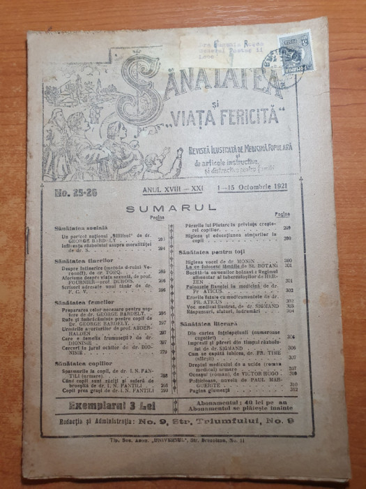 sanatatea si viata fericita 1-15 octombrie 1921-revista de medicina populara