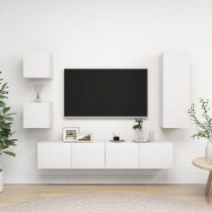 vidaXL Set dulapuri TV, 5 piese, alb, lemn prelucrat