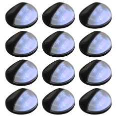 vidaXL Lampi solare de exterior cu LED-uri, 12 buc., negru, rotund foto