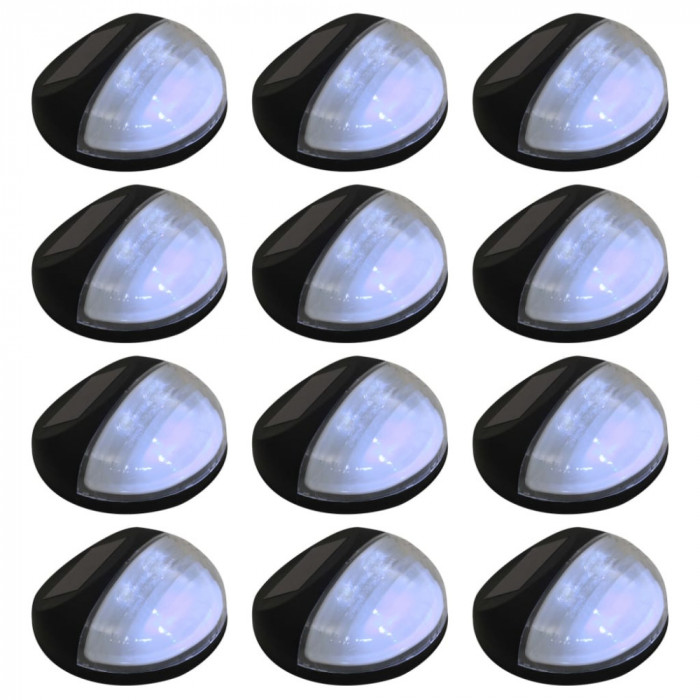 Lămpi solare de exterior cu LED-uri, 12 buc., negru, rotund