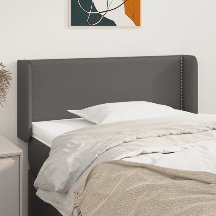 vidaXL Tăblie de pat cu aripioare gri 83x16x78/88 cm piele ecologică 3118704
