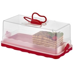 Platou Pufo Cookies cu capac transparent pentru servire torturi, prajituri, briose, produse de patiserie, 30 cm, rosu
