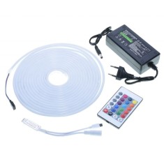 Banda LED flexibil cu lumina neon RGB elSales ELS-LR2835N, 12V, lungime 5 metri, telecomanda, alimentator