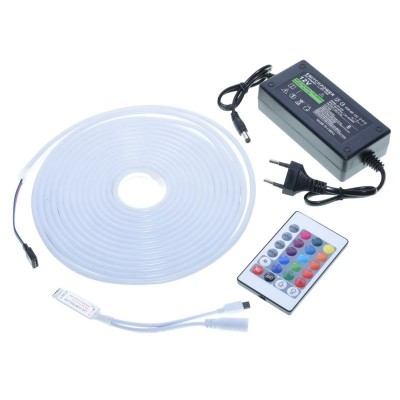 Banda LED flexibil cu lumina neon RGB elSales ELS-LR2835N, 12V, lungime 5 metri, telecomanda, alimentator foto