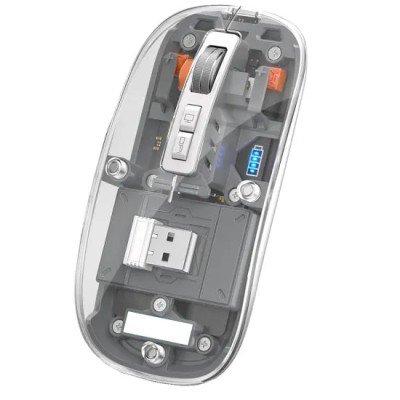 Mouse Nou M133, 2400dpi, 5 Butoane, Indicator Nivel Baterie, Transparent, Gri, Wireless + Bluetooth foto