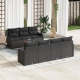 Set de canapea de gradina Gossi cu 8 piese cu perne negru poliratan acacia, canapea de gradina Gossi cu 2 locuri cu spatiu de depozitare si perne negr