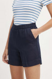 Gant pantaloni scurti din in culoarea albastru marin, neted, high waist