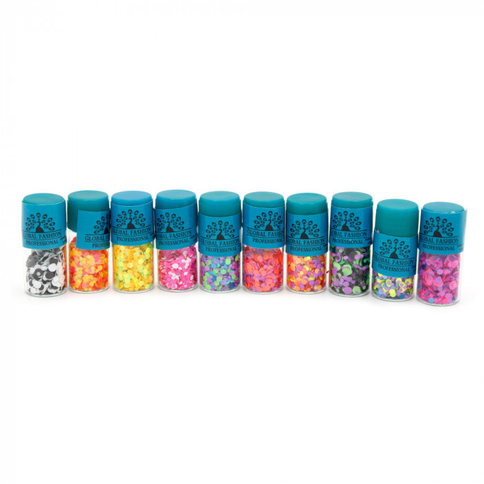 Set 10 paiete decorative multicolore pentru unghii, Global Fashion, rotunde