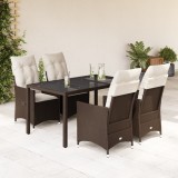 vidaXL Set mobilier de grădină, 5 piese, cu perne, maro, poliratan