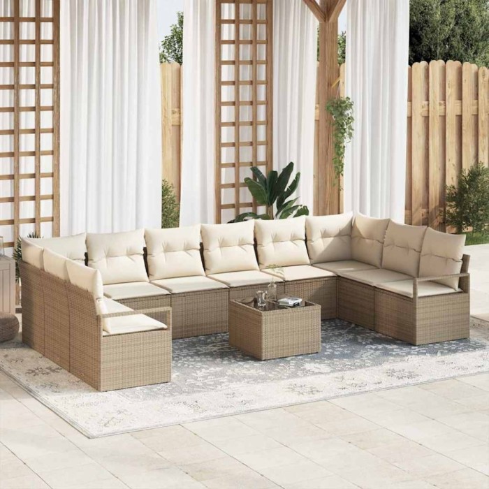 vidaXL Set de canapele pentru grădină 11 pcs Bej Rattan poli 3346571