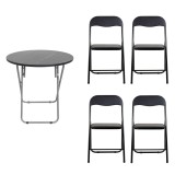 Masa plianta rotunda cu blat mdf, dimensiuni 70x70cm, negru plus 4 x scaun bucatarie pliant (DSY 1115) / ZLN 6937_4S