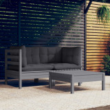 VidaXL Set mobilier grădină cu perne antracit, 3 piese, lemn de pin