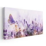 Tablou peisaj camp de lavanda fluture mov 2071 Tablou canvas pe panza CU RAMA 60x120 cm