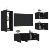 Unitati de perete TV cu LED-uri, 5 piese, negru, lemn prelucrat GartenMobel Dekor, vidaXL