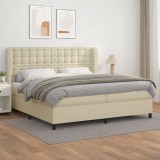 vidaXL Pat continental cu saltea, crem, 200x200 cm, piele ecologică