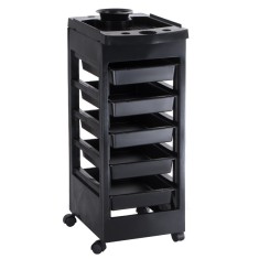 Asistent de coafor cu roti, 5 rafturi, inaltime 81 cm, negru
