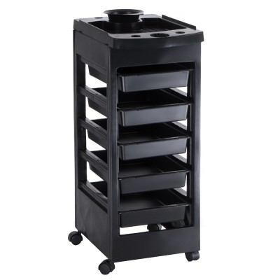 Asistent de coafor cu roti, 5 rafturi, inaltime 81 cm, negru foto