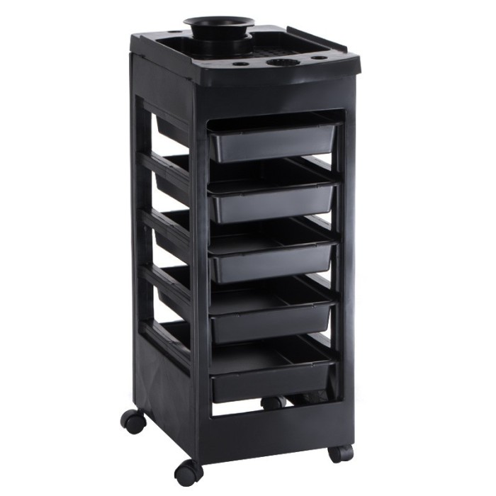 Asistent de coafor cu roti, 5 rafturi, inaltime 81 cm, negru