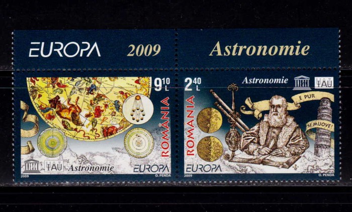 ✅RO 2008 LP 1832 &quot; Eu.2009 - Astronomie &quot; ,serie cu punte+tabs (T1 sauT2 !), MNH