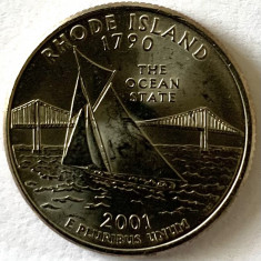 AMERICA QUARTER 1/4 DOLLAR 2001 LITERA P.(„STATUL OCEANULUI - Rhode Island), BU