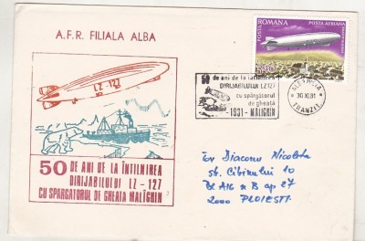 bnk fil Plic ocazional 50 ani intalnire dirijabil LZ 127 - spargator de gheata Malighin Alba Iulia 1981 foto