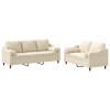 Set de canapele cu perne, 2 piese, crem, material textil