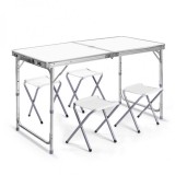 Set mobilier, masa pliabila alba si 4 scaune pliabile, pentru gradina, camping sau pescuit, tip valiza, JollyMag, SC04