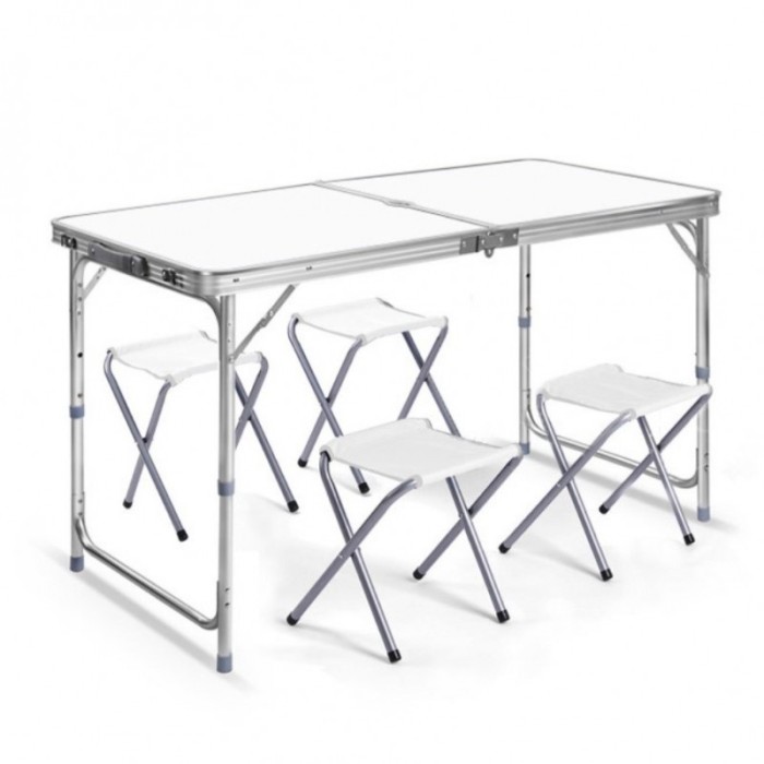 Set mobilier, masa pliabila alba si 4 scaune pliabile, pentru gradina, camping sau pescuit, tip valiza, JollyMag, SC04