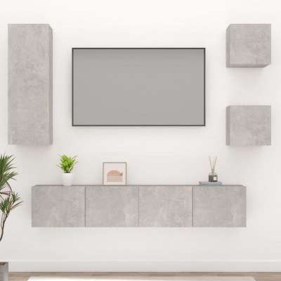 vidaXL Set dulap TV, 5 piese, gri beton, lemn prelucrat 3114441 foto