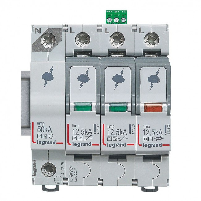 Descarcator supratensiune SPD T1+T2 12,5kA 3P+N stanga Legrand 412275