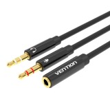 Cablu audio Vention, 2 x Jack 3.5mm (T) la Jack 3.5mm (M), 0.3m, conectori auriti, braided TPE, negru, &quot;BBTBY&quot; (timbru verde 0.03 lei) - 6922794738959