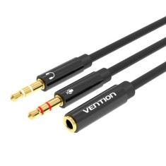 Cablu audio Vention, 2 x Jack 3.5mm (T) la Jack 3.5mm (M), 0.3m, conectori auriti, braided TPE, negru, &amp;quot;BBTBY&amp;quot; (timbru verde 0.03 lei) - 6922794738959 foto