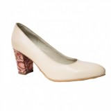 Pantofi eleganti dama, albi, imprimeu sarpe, din piele naturala box, toc 6 cm - NA87ALBS