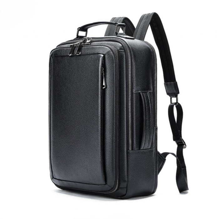Rucsac laptop 15&rsquo;, BUSY LDY&amp;GTM&reg; Legend, barbati, piele naturala, multifunctional, suport troler, spate antiperspirant, negru