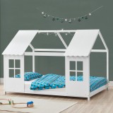 Pat casuta copii design semi deschis Tostedt 90x200 cm brad alb [en.casa] HausGarden Leisure, [en.casa]