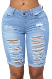 W545-411 Pantaloni trei sferturi cu rupturi decorative, M, S