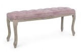 Cumpara ieftin Bancuta cu picioare din lemn maro patinat si sezut din catifea roz Mathilde 110 cm x 36 cm x 47 h