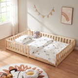 Pat copii Montessori Tanna 140x200 cm din lemn natur, cu protectie