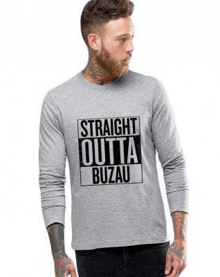 Bluza barbati gri cu text negru - Straight Outta Buzau - XL foto