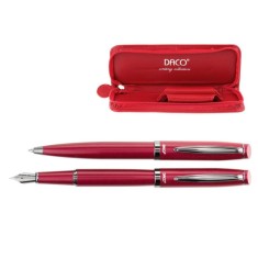 Set de Pix si Stilou DACO cu Penita Iridium Tip F, Pix cu Mina Tip Parker 1 mm, Culoare Corp Rosu Mat, Stilou cu Pix, Stilou DACO, Pix DACO, Pix cu Mi foto