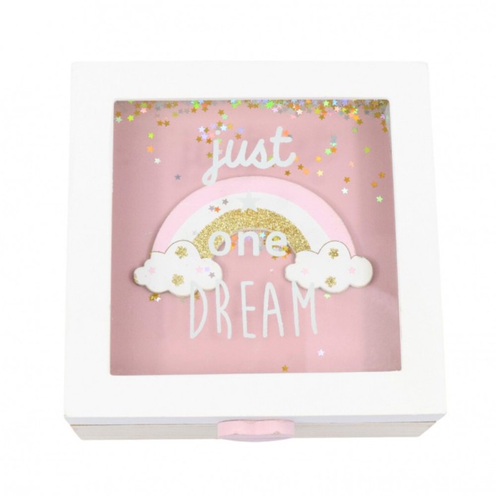 Cutie pentru depozitare sau amintiri, lemn, roz curcubeu, 15x15x7 cm, NippleBaby
