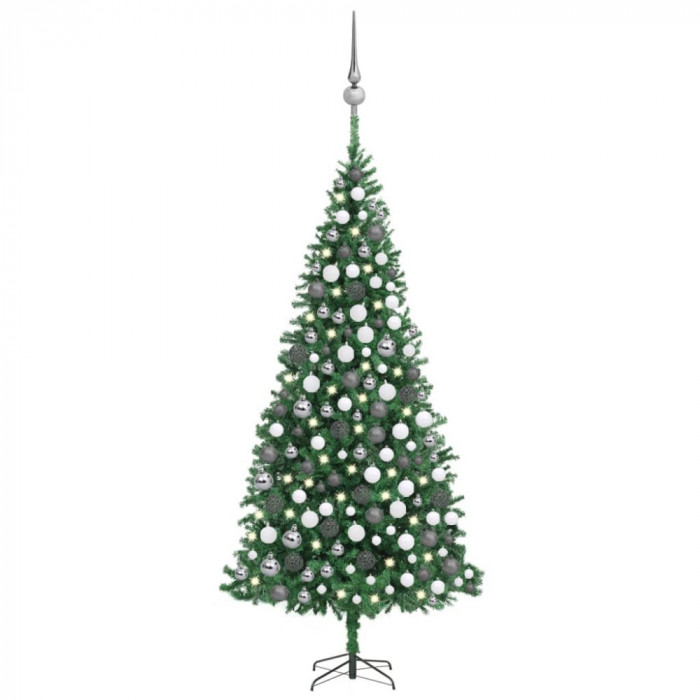 Brad de Crăciun artificial cu LED-uri/globuri, verde, 300 cm