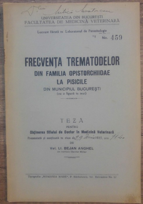 Frecventa trematodelor din familia opistorchiidae la pisicile din Bucuresti