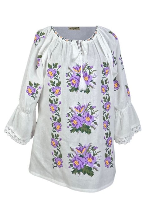 Bluza dama tip ie 024, alb optic/mov , marimea M