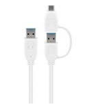 Cablu USB 3.0 A Tata-Tata, Adaptor USB A Mama la USB-C Tata, 0.5m, Alb, Goobay, Transfer 5Gbps, Incarcare 3A