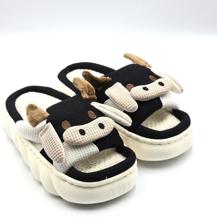 Papuci de casa, confortabili si usori, model vacuta, Negru - 38-39