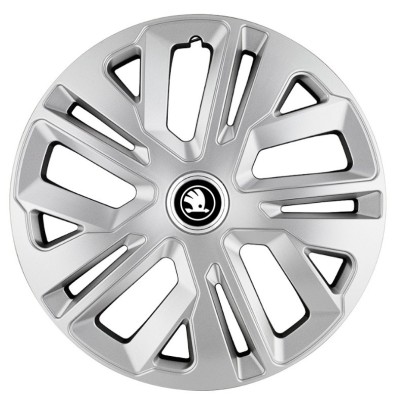 Set 4 Capace Roti Raven Gri R15, pentru Skoda Alb Negru foto
