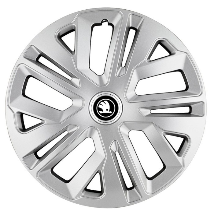 Set 4 Capace Roti Raven Gri R15, pentru Skoda Alb Negru